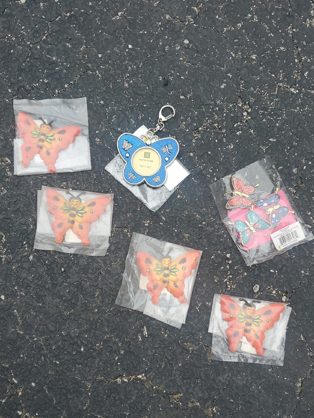 Butterfly Keychain and Assorted Enamel Butterfly Magnets - Orange & Blue - Picture 1 of 4